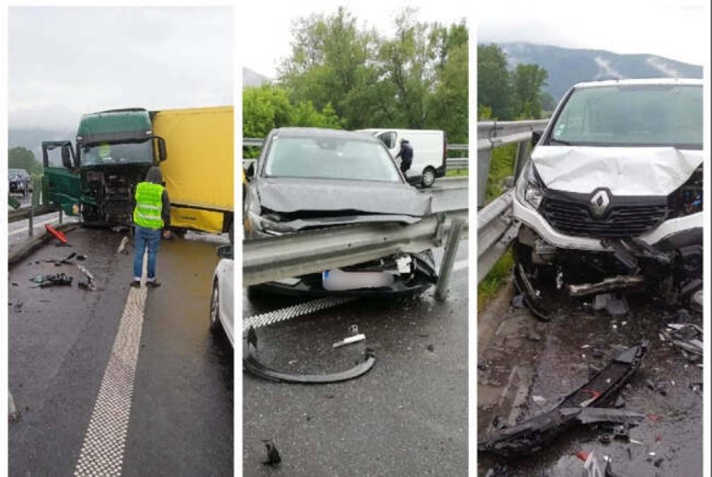 Un camion a derapat și alte două mașini au lovit un parapet