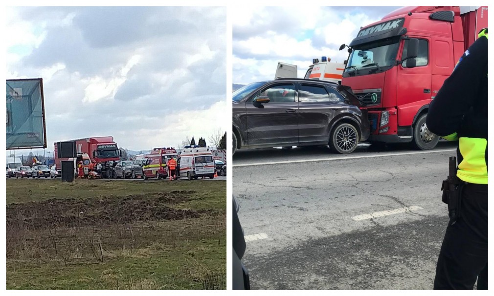 Accident în lanț la Făgăraș. Un camion a lovit un BMW