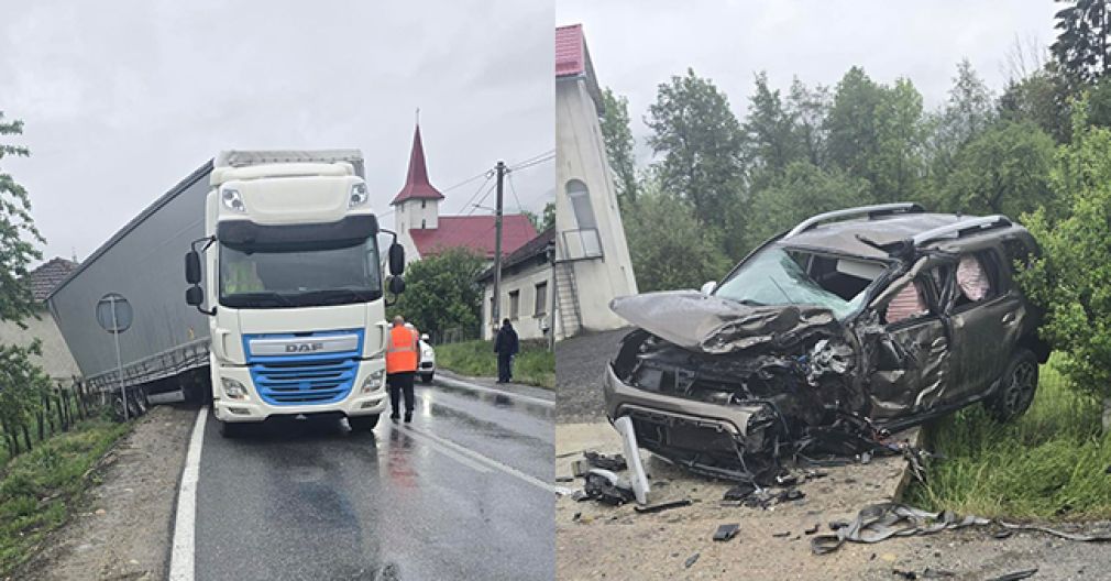 Două persoane încarcerate după impactul dintre o mașină și un camion