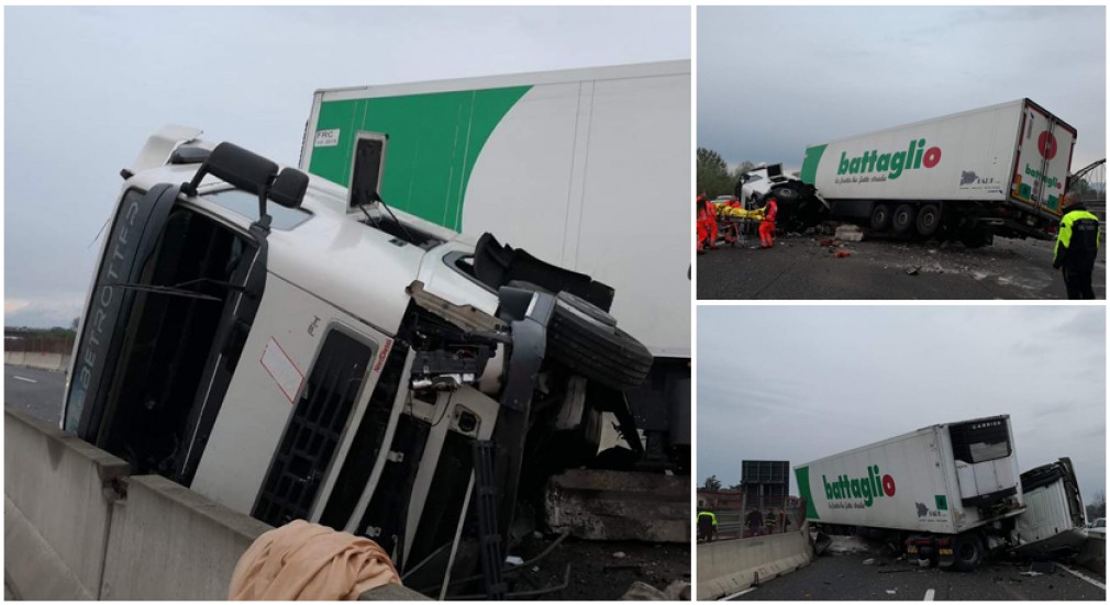 Italia: Şofer profesionist român, cu camionul răsturnat pe autostradă