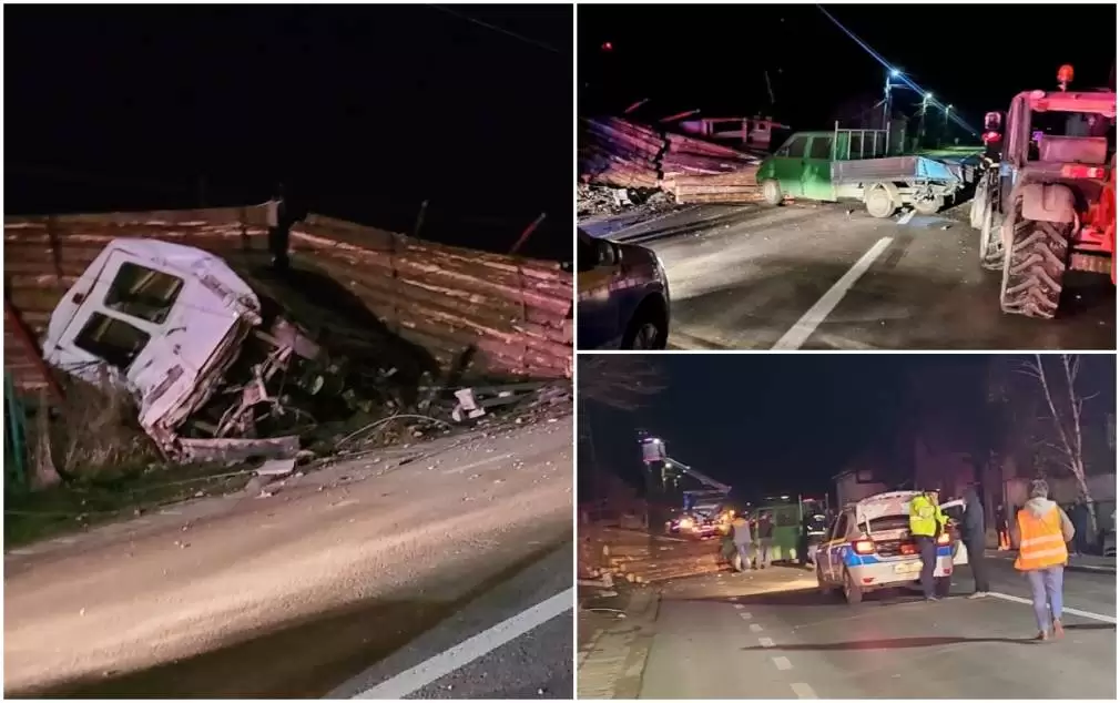 VIDEO. Un camion încărcat cu bușteni a făcut prăpăd pe DN1