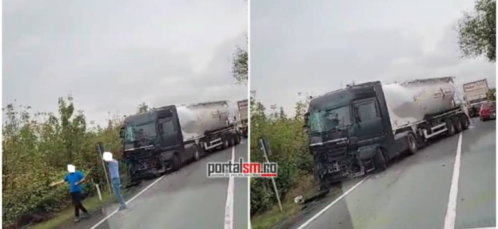 VIDEO. Camion implicat în accident. Pagube însemnate