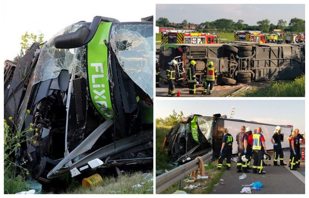 Autocar FLIXBUS răsturnat: 56 de ambulanţe şi 8 elicoptere trimise pe autostradă