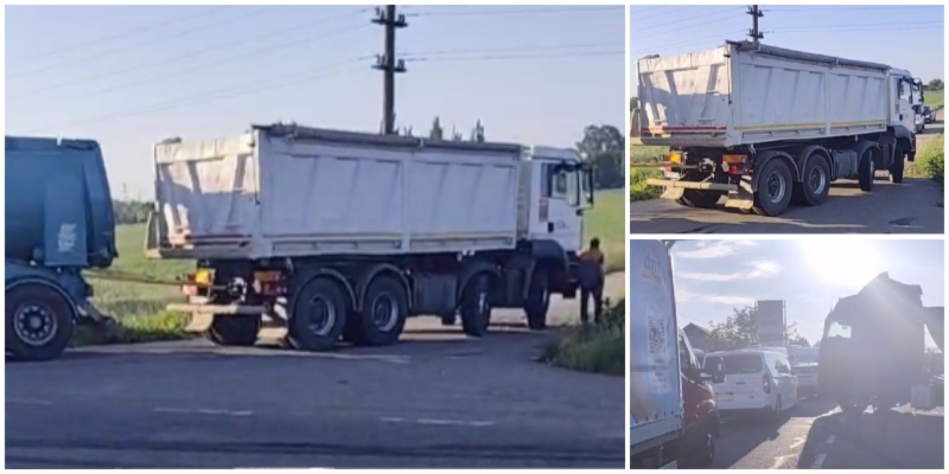 VIDEO Camion tractat de alt camion după ce a ajuns în șanț. Cum s-a întâmplat?