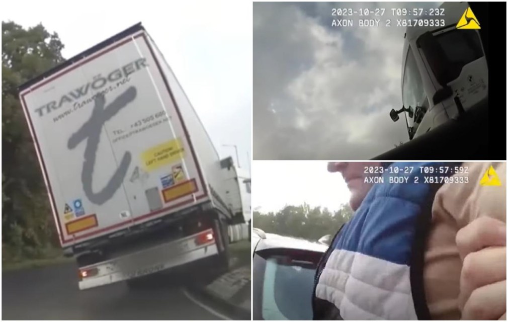 VIDEO. Anglia. Un șofer profesionist român beat aproape că s-a răsturnat cu autocamionul într-un giratoriu