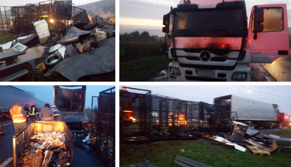 GILĂU: Un camion de curierat a luat foc. Toate coletele transportate au fost distruse