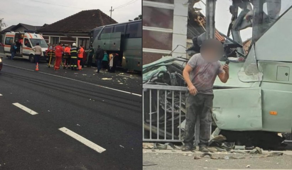 VIDEO Nouă răniţi, după ce un autocar cu pasageri s-a izbit violent de un TIR