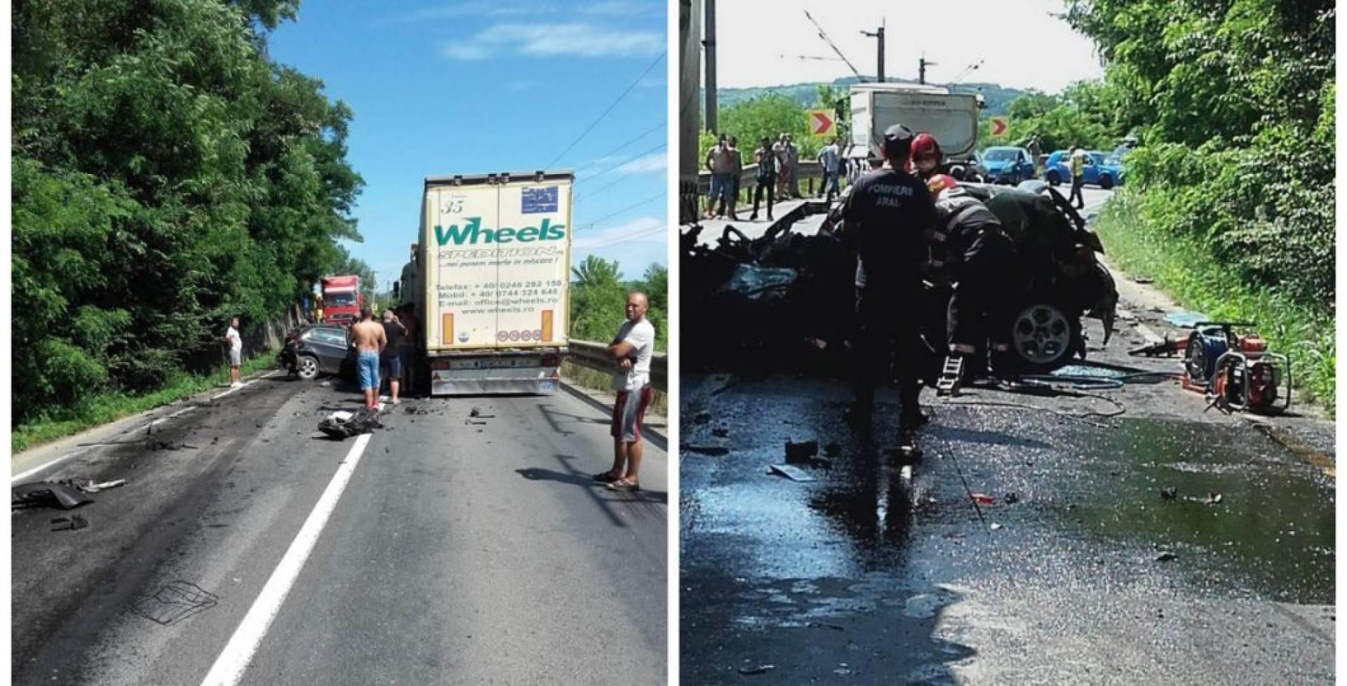 Autoturism lovit de TIR și aruncat pe partea opusă unde a fost, din nou, izbit de TIR