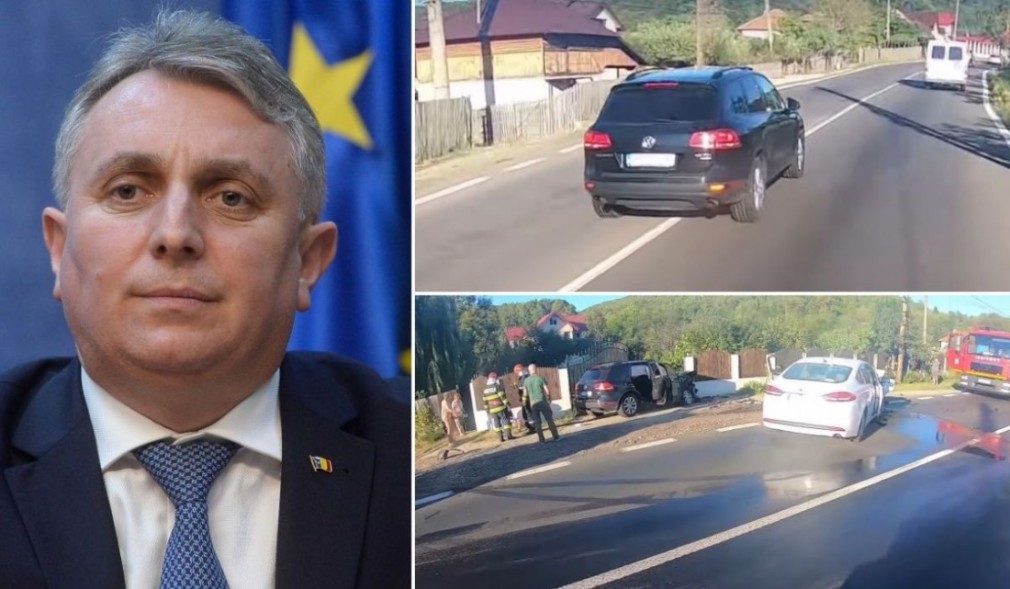 VIDEO. Mașina ministrului Transporturilor a depășit, sute de metri, pe linie continuă înainte să facă accident