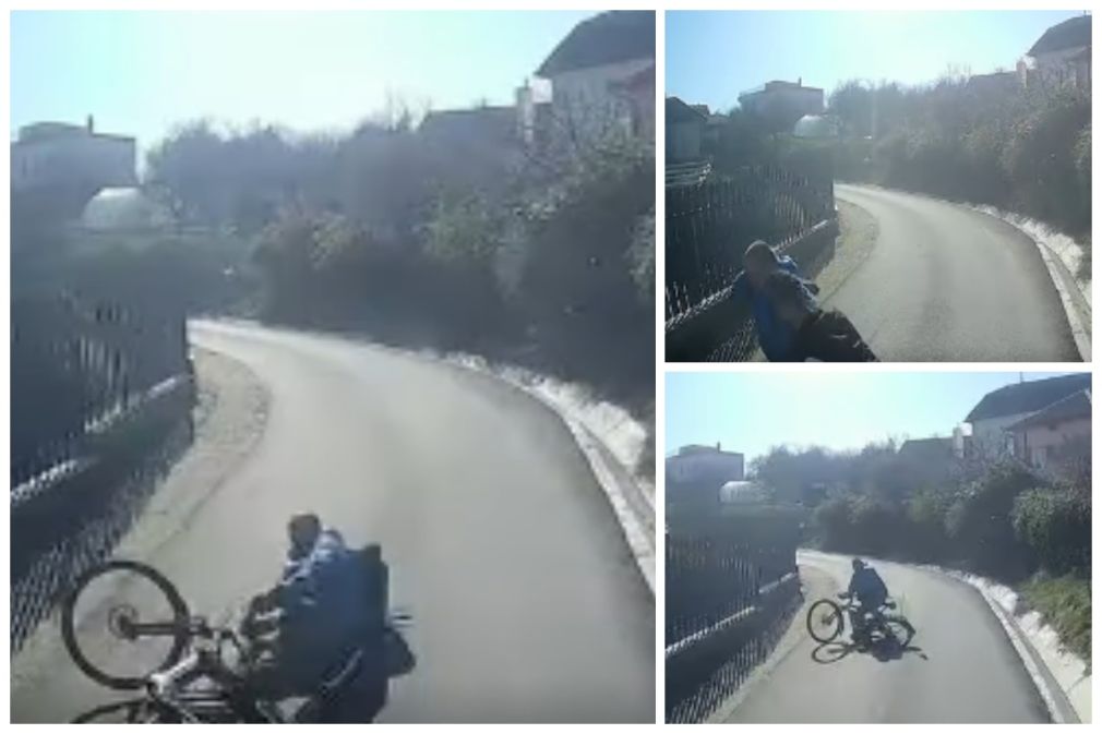 VIDEO Un biciclist, gata să ajugă sub camion. Incredibil, cum a scăpat