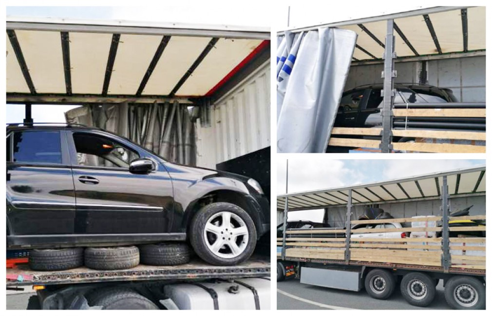 Șofer profesionist român, prins cu un Mercedes ML furat din Belgia, ascuns în semiremorcă