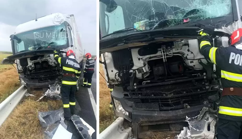 Două camioane s-au ciocnit în Mehedinți