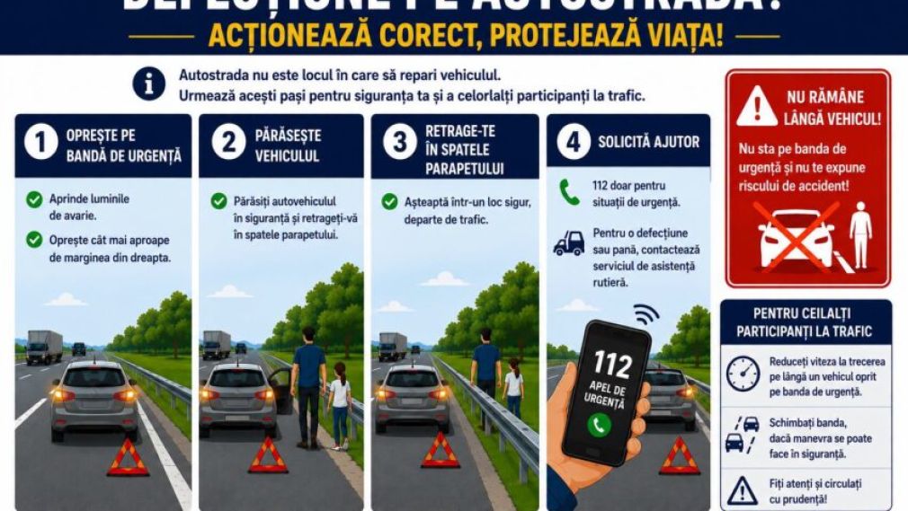 Ce trebuie să faci dacă rămâi cu mașina în pană pe autostradă?
