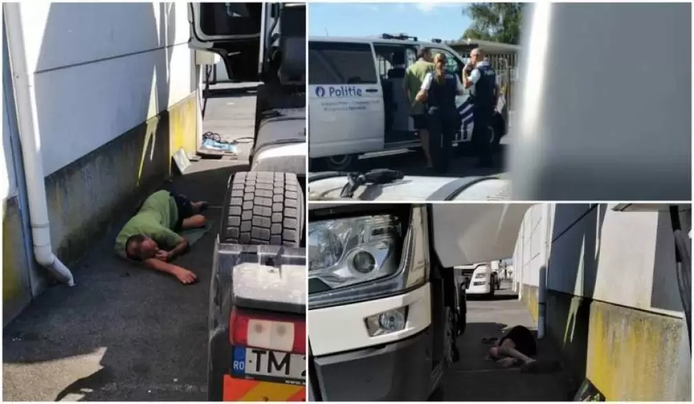 VIDEO: Şofer profesionist român beat, luat de poliţie, după ce a lovit două mașini în Belgia