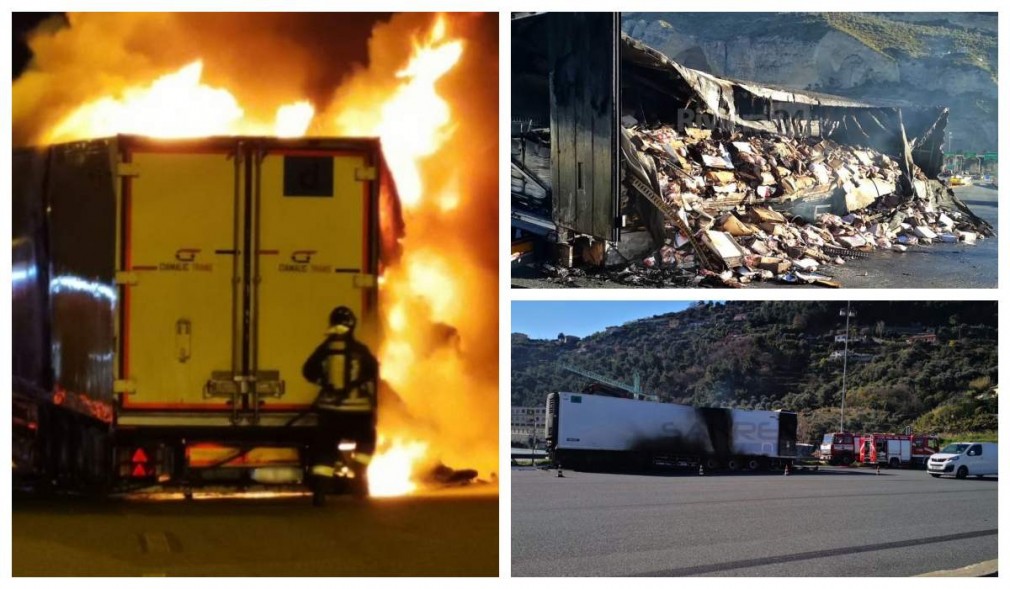 Un camion românesc plin cu carne a ieşit în flăcări din tunel