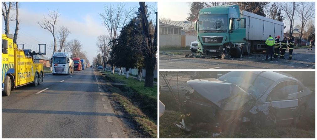 Accident cu 2 autoturisme și un camion