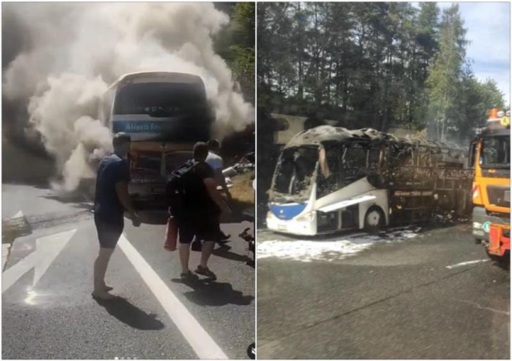 Un autobuz plin cu români și moldoveni s-a făcut scrum pe o autostradă