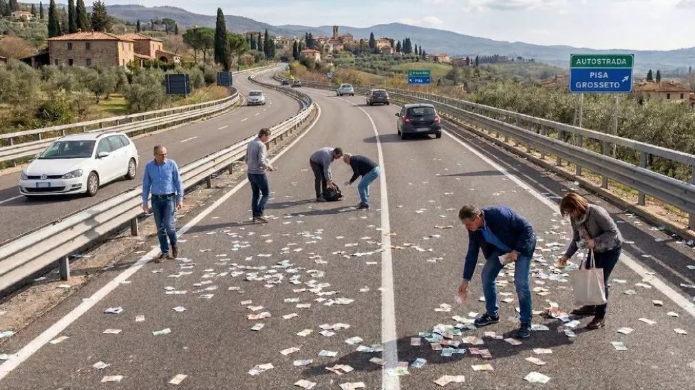 Bani căzuți dintr-un camion care ducea fructe și legume. Oamenii au dat năvală