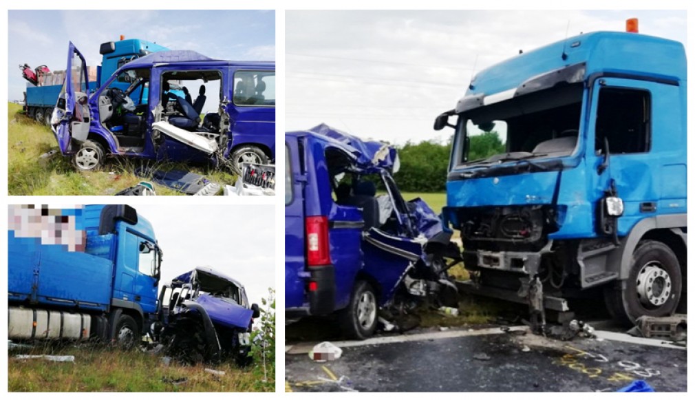 VIDEO: Ungaria. Un român mort și 4 răniți, într-un accident cu un camion și un microbuz