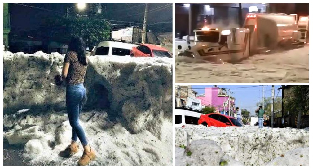 VIDEO: Guadalajara - autovehiculele îngropate de grindină sub un strat de gheaţă de 1,5 metri