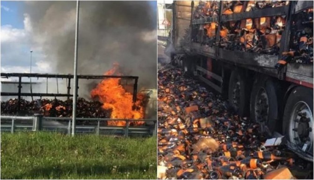 Un camion românesc cu vin spumant a ars complet în Italia