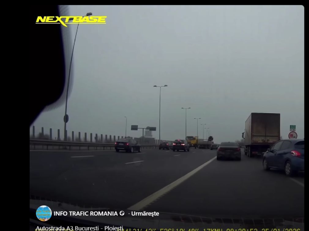 VIDEO Un camion, pe contrasens pe Autostrada București - Ploiești