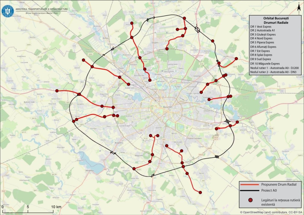 Care sunt cele zece drumuri radiale care vor lega Bucureștiul de noua centură