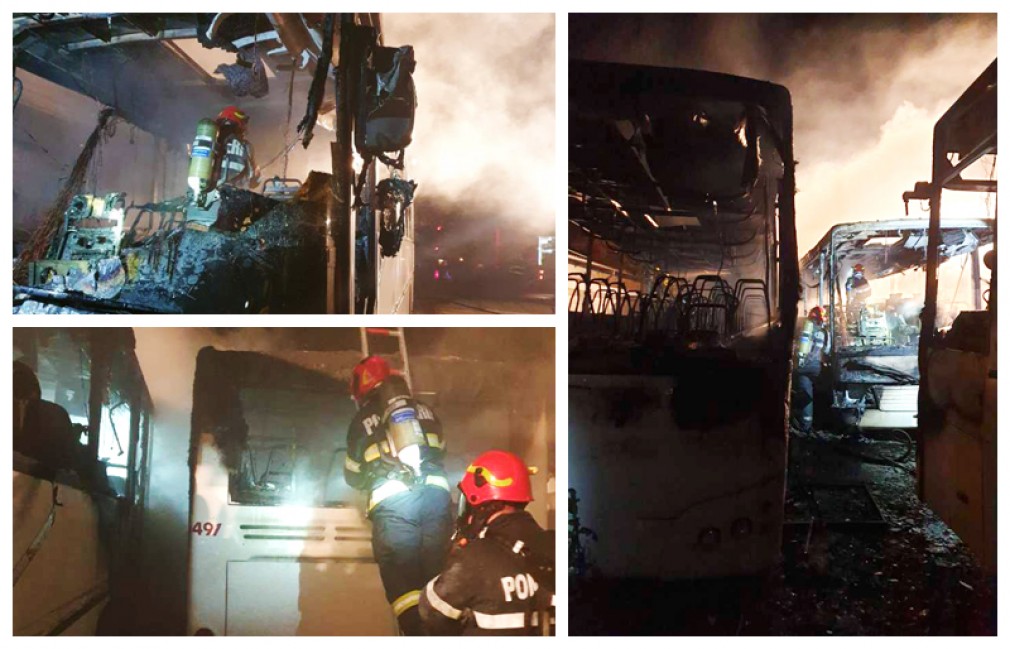 VIDEO: Trei autobuze au ars în totalitate într-o autogară din Târgovişte