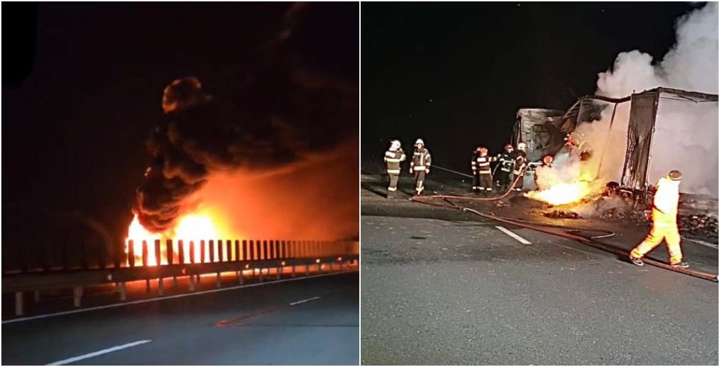 Un camion a luat foc pe Autostradă. De ce a ars ca o torță?