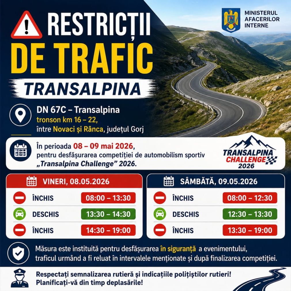 Restricții de trafic pe Transalpina. Programul complet