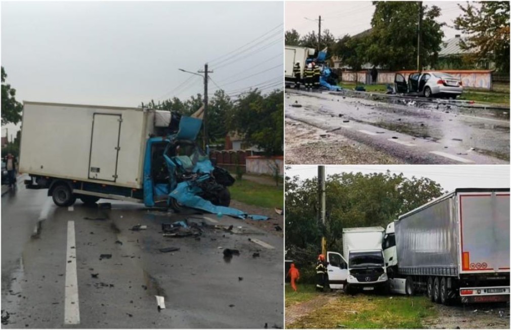 Accident grav între un camion două autoutilitare și o mașină: Un mort