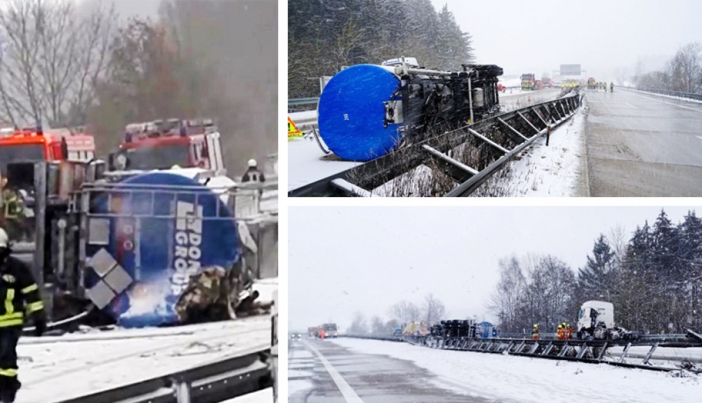 VIDEO: Germania. Cisternă condusă de un șofer profesionist român, ruptă de cabină și răsturnată pe autostradă