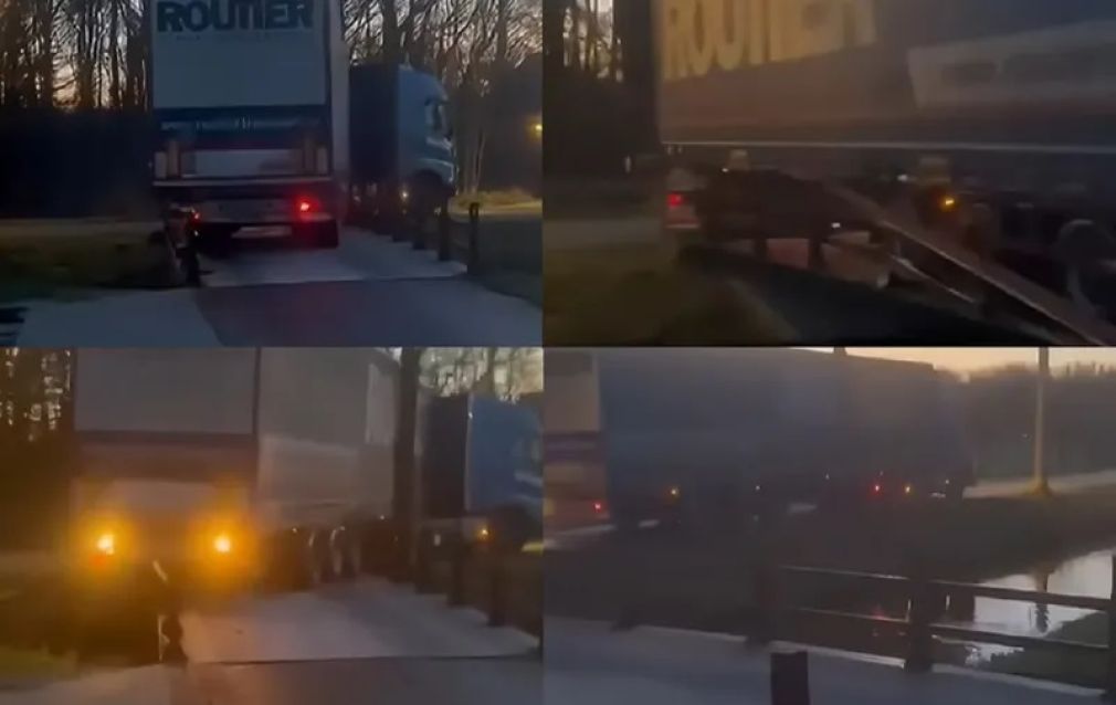 VIDEO Un șofer român de camion intră pe un pod pentru biciclete. E bun de plată