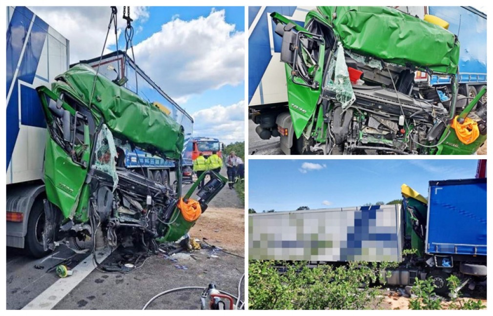 Germania: Cabină de camion aplatizată la impactul cu semiremorca din față
