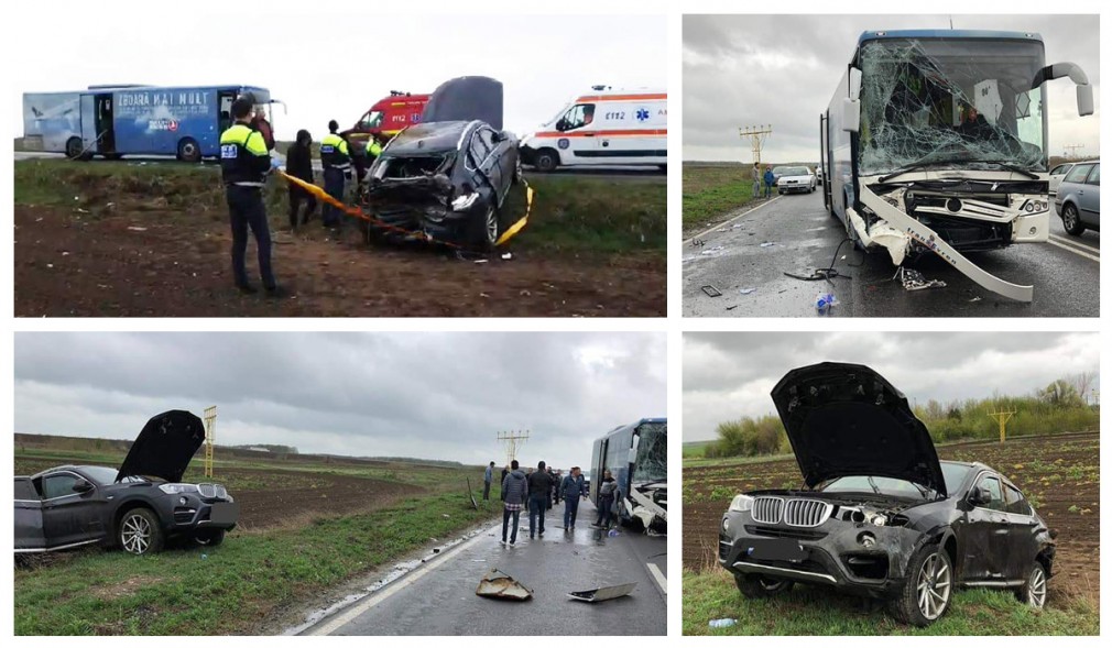 Constanţa: BMW X6 aruncat de pe şosea de un autobuz pe care scrie &quot;Zboară mai mult!&quot;