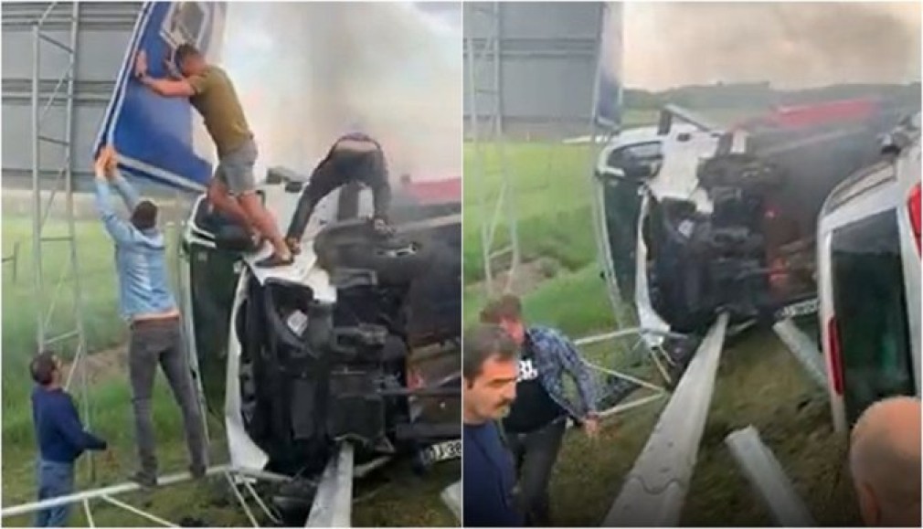Șofer român, salvat în ultimul moment din cabina în flăcări. A adormit la volan