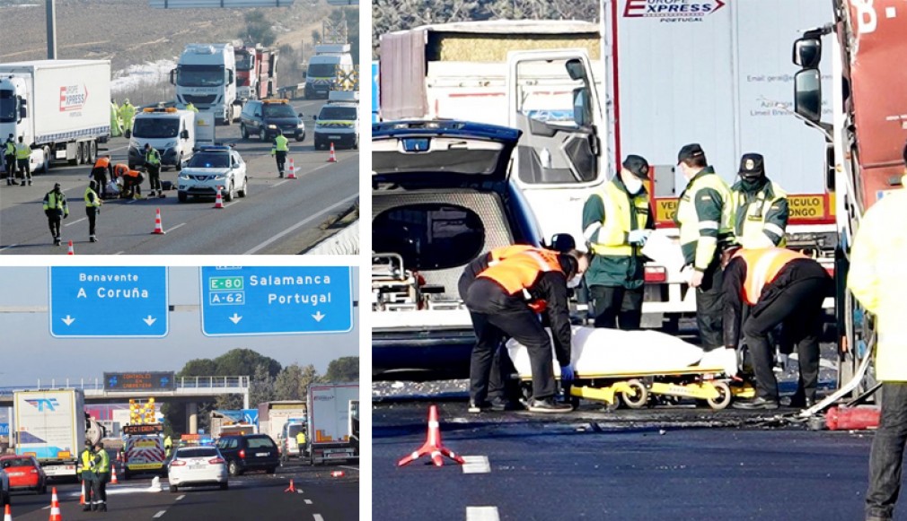 Spania. Trei șoferi profesioniști morți, loviți în plin de un camion, când încercau să stingă alt camion cuprins de flăcări