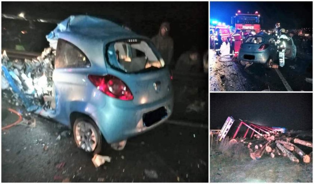 Video: Șofer mort într-un Ford Ka, dezintegrat în impactul frontal cu un camion