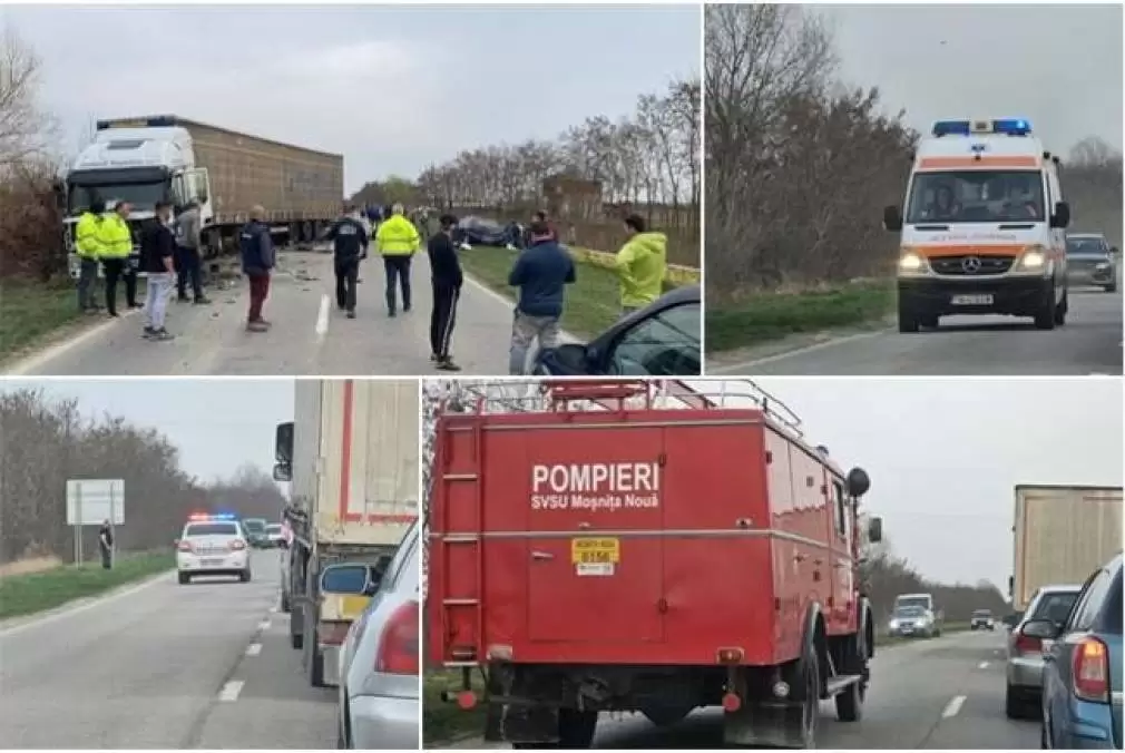 Șofer la spital după impactul cu un camion