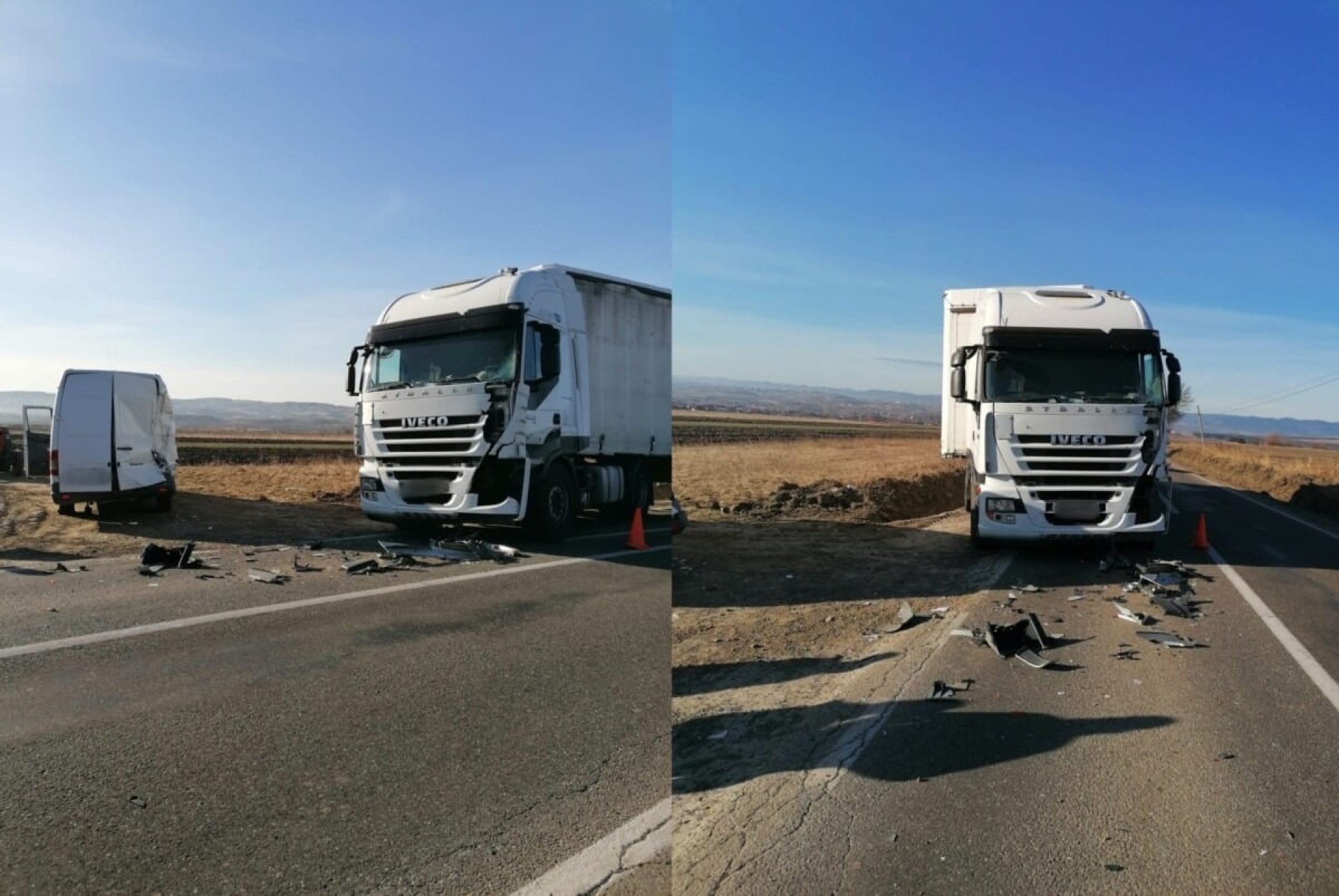 Un șofer de camion nu a încetinit și a lovit o utilitară care executa un viraj