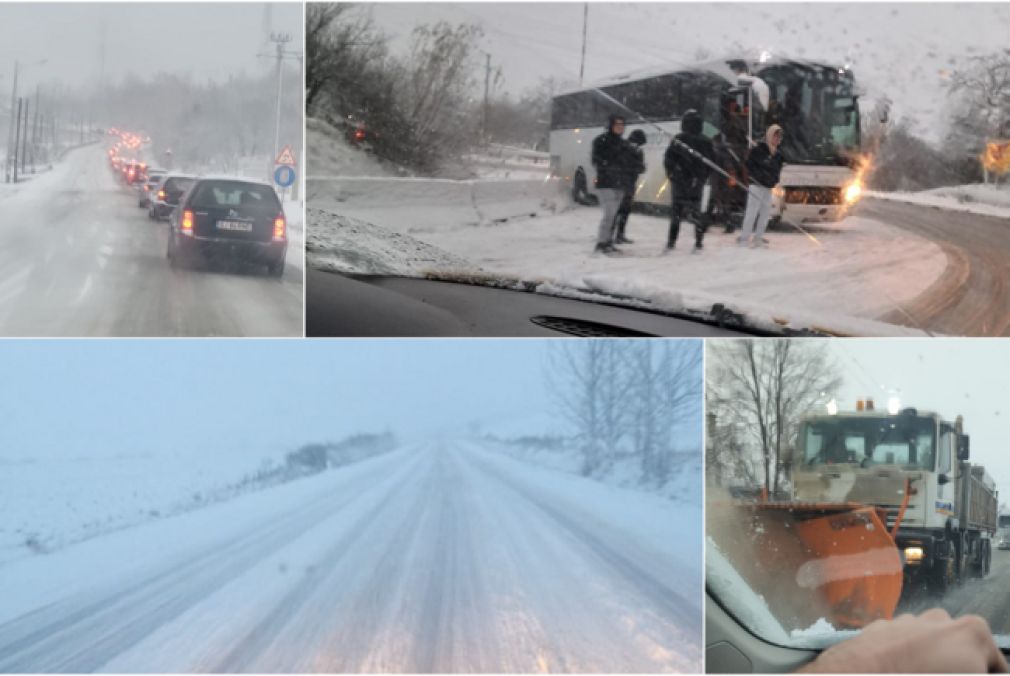 FOTO&amp;VIDEO Zeci de șoferi de camion au rămas înzăpeziți