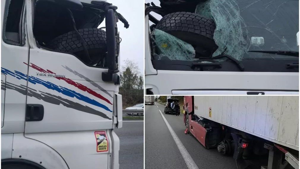 Franța . Roata unui camion s-a desprins și a zburat în cabina altui camion care circula din sens opus