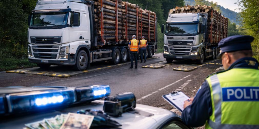 Șoferi de camion, amendați cu 20.000 lei. Duceau prea mult lemn