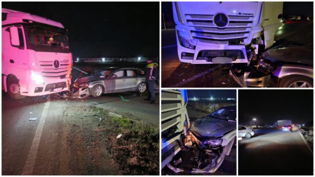 VIDEO. Un şofer profesionist a intrat în plin cu camionul într-un autoturism după ce nu a acordat prioritate