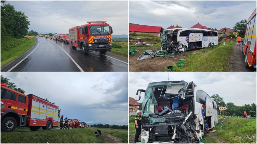 Sibiu: Accident rutier între un autocar cu 57 de persoane și un camion