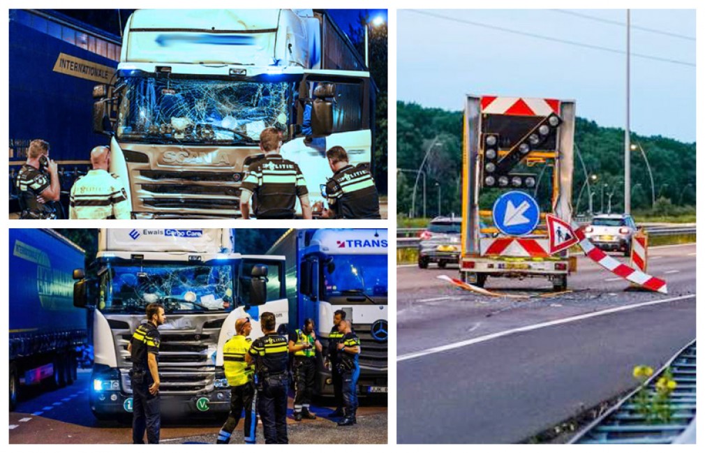 Olanda. Un șofer profesionist român de TIR a condus 16 km pe autostradă cu parbrizul spart în accident