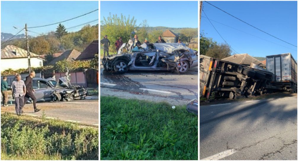 Un camion cu pui a făcut zob un autoturism