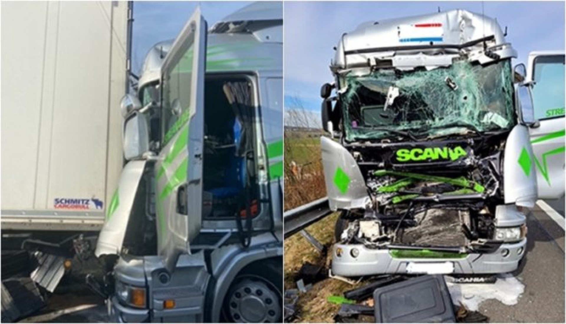 Un șofer român de camion a văzut prea târziu un ambuteiaj pe autostradă și a izbit alt camion
