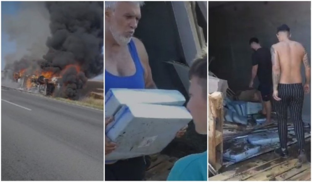 VIDEO. Oamenii au furat tot cașcavalul dintr-un camion răsturnat în Mehedinți