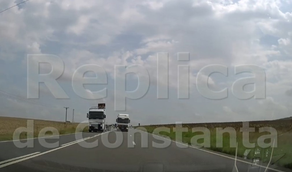 VIDEO Camion pe contrasens, la un pas să spulbere un autovehicul